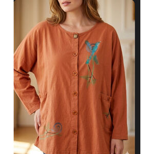 FENINI Orange Blue Abstract Art Tunic Top Plus 1X